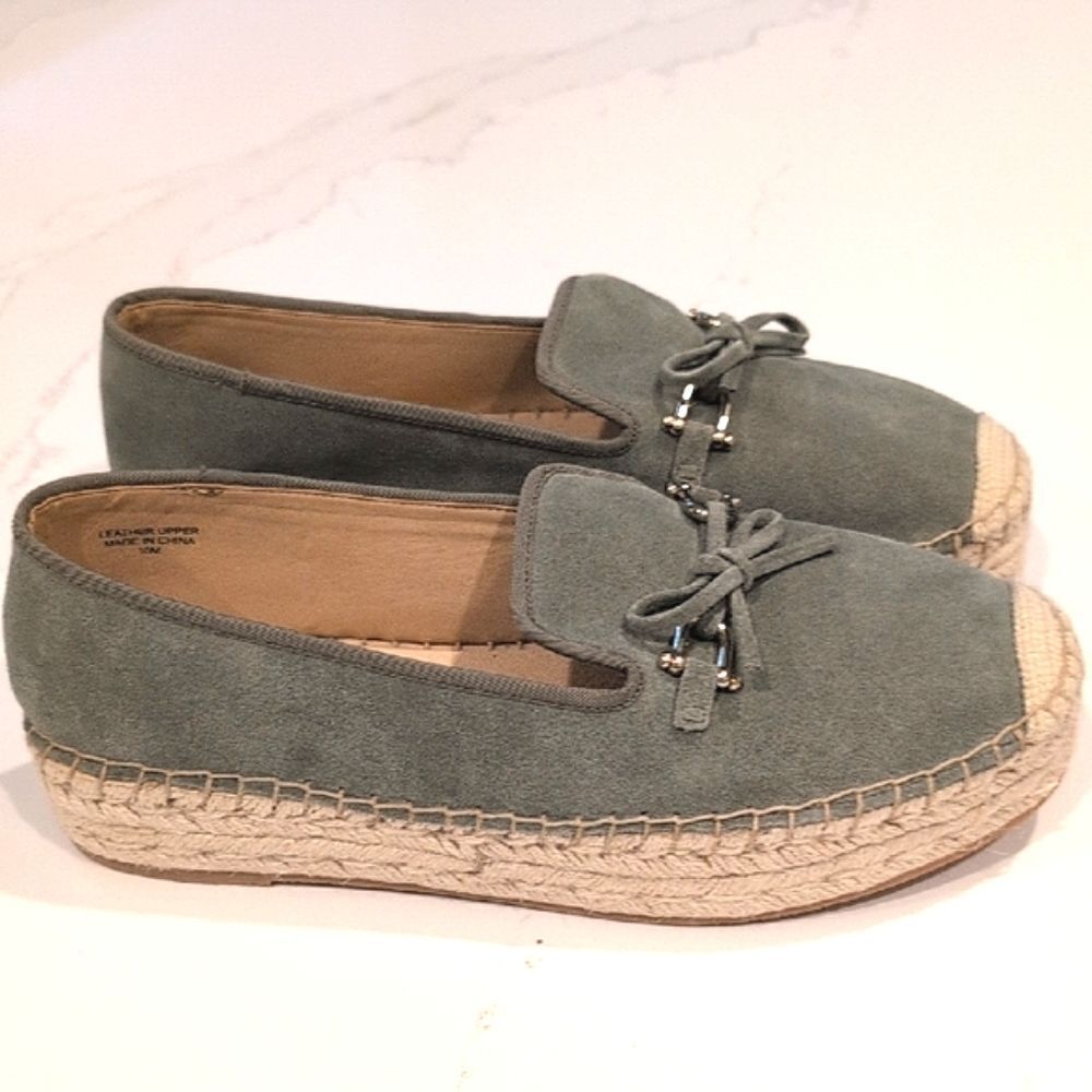 Talbots Quinn Horsebit Bow Suede Platform Espadrilles Slip On Shoes In Sagebrush